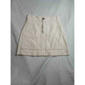 HM Skirt Womens 4 White Corduroy Ribbed High Waisted Mini Pocket Casual Utility